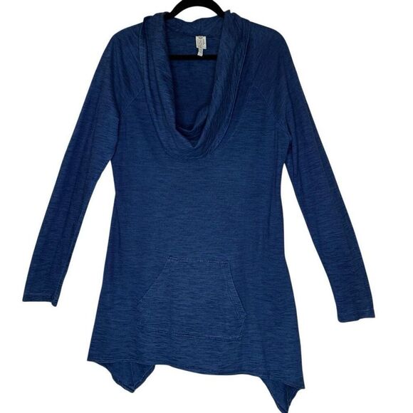 XCVI Blue Drape Front Tunic Top/Sweater Sz L Lagenlook, Boho - Picture 1 of 13